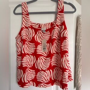 a new day Red & White linen-like SquareTank Top